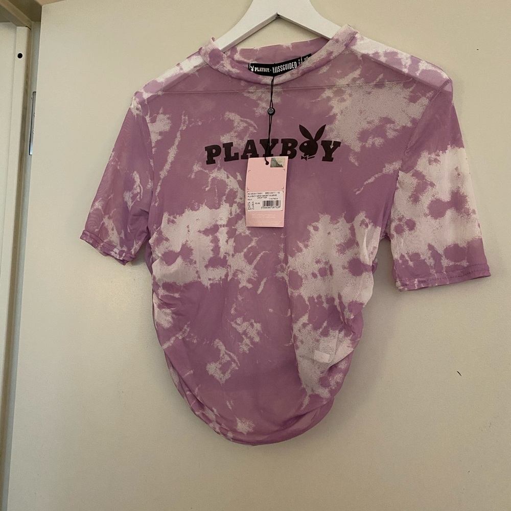 Playboy Pink Tie Dye Mesh Crop Top - Picture 7 of 7